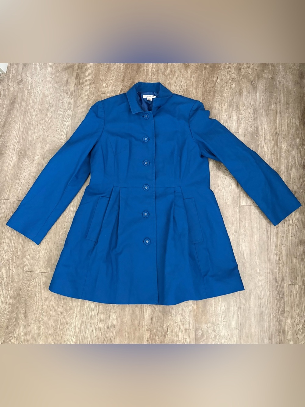 Pendleton Royal Blue Cotton Fit and Flare Coat Notched Collar Size M